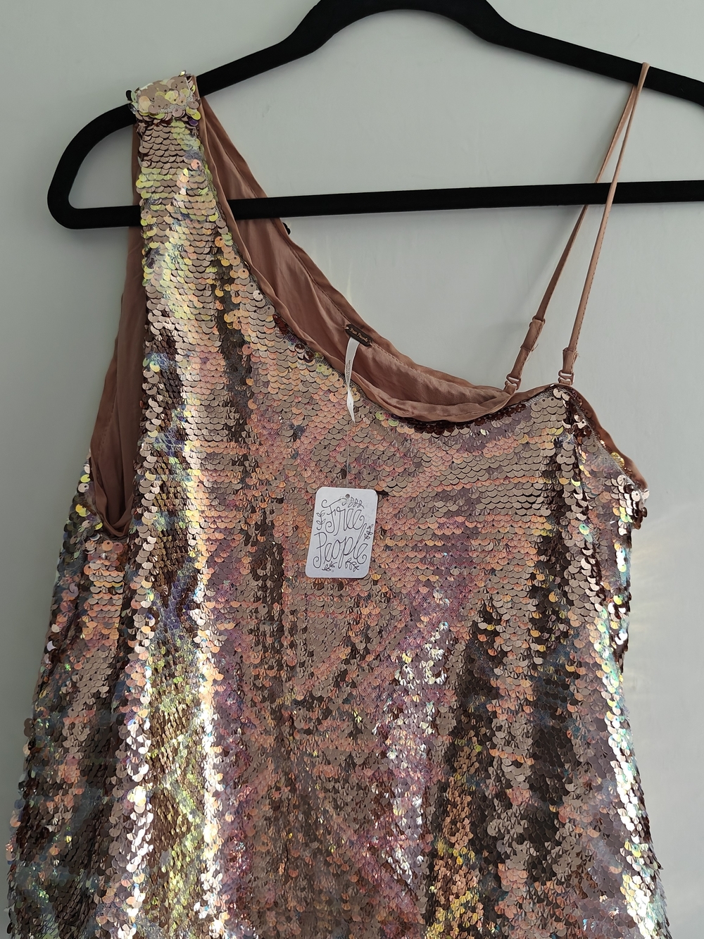 Free People Pink/Gold Sequin One Shoulder Geometric Camisole Tank Top Size S